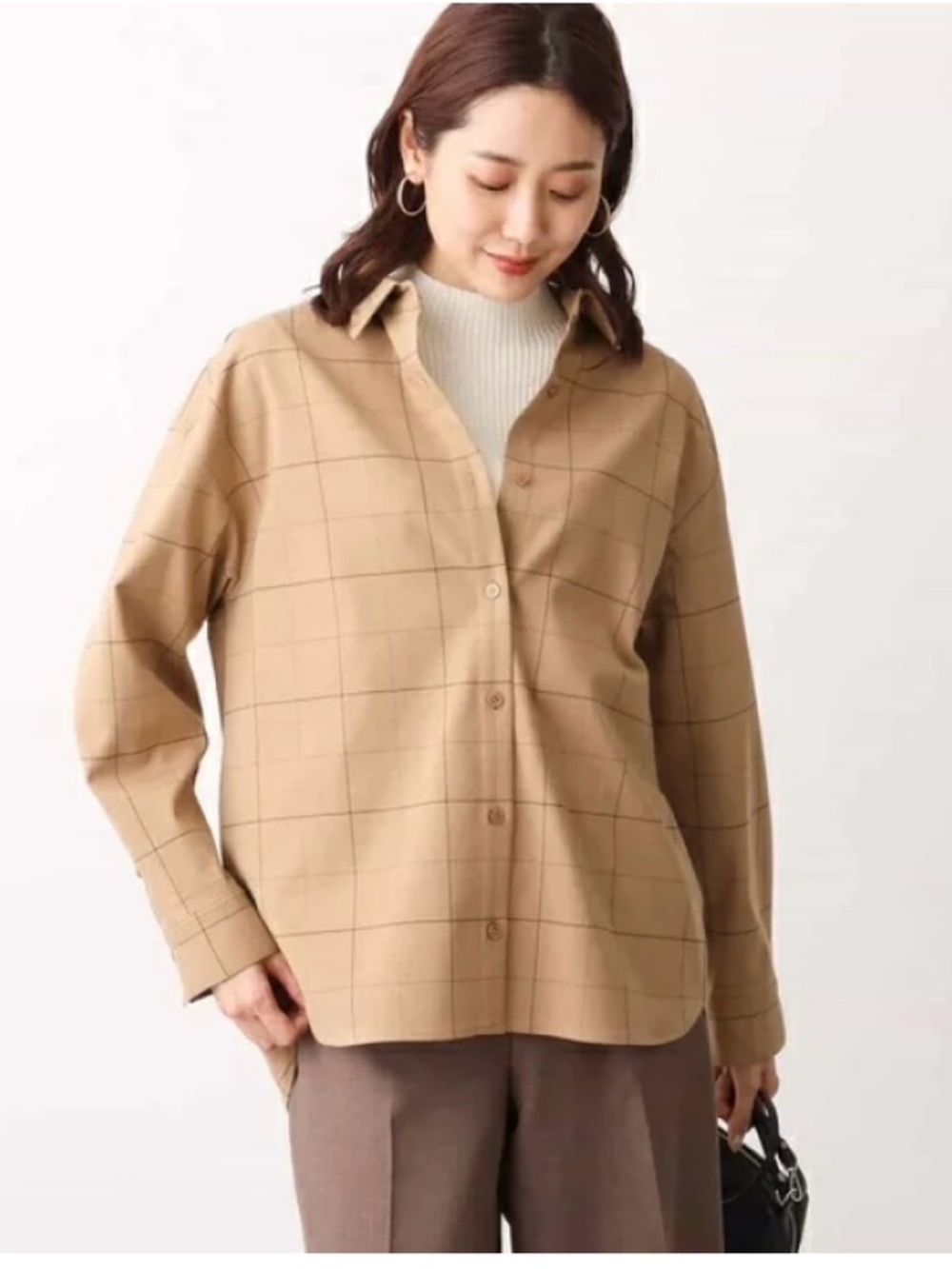 UNIQLO Tan Windowpane Check Button-Up Shirt